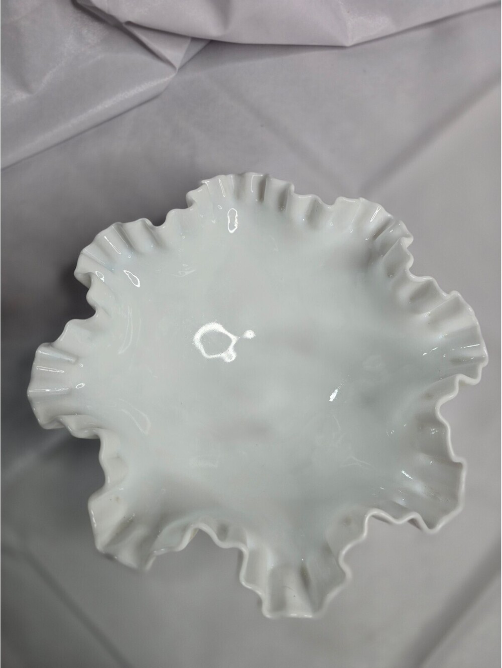 Vintage Fenton White Hobnail Milk Glass 8" Ruffled Decorative Bowl